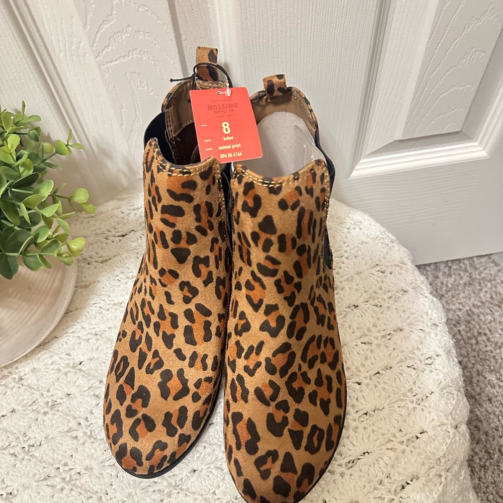 Mossimo Supply Co Animal Print Brown Black Faux Suede Ankle Bootie Boots sz 8 - Picture 4 of 7